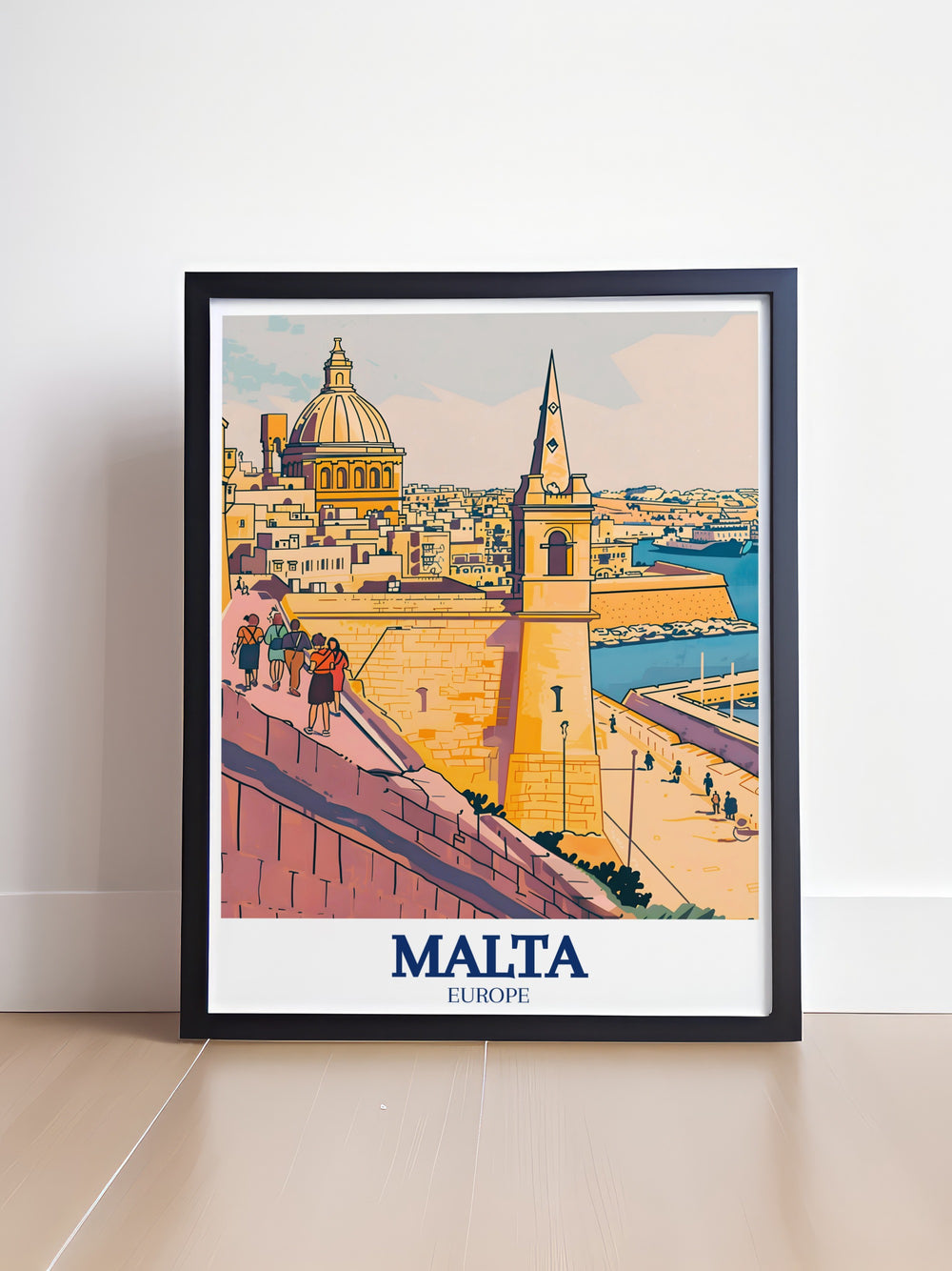 Malta poster art showcasing St Pauls Cathedral and Valletta Walls ideal for modern prints and framed prints transforming your wall decor with the picturesque scenery of Malta a perfect addition to any home