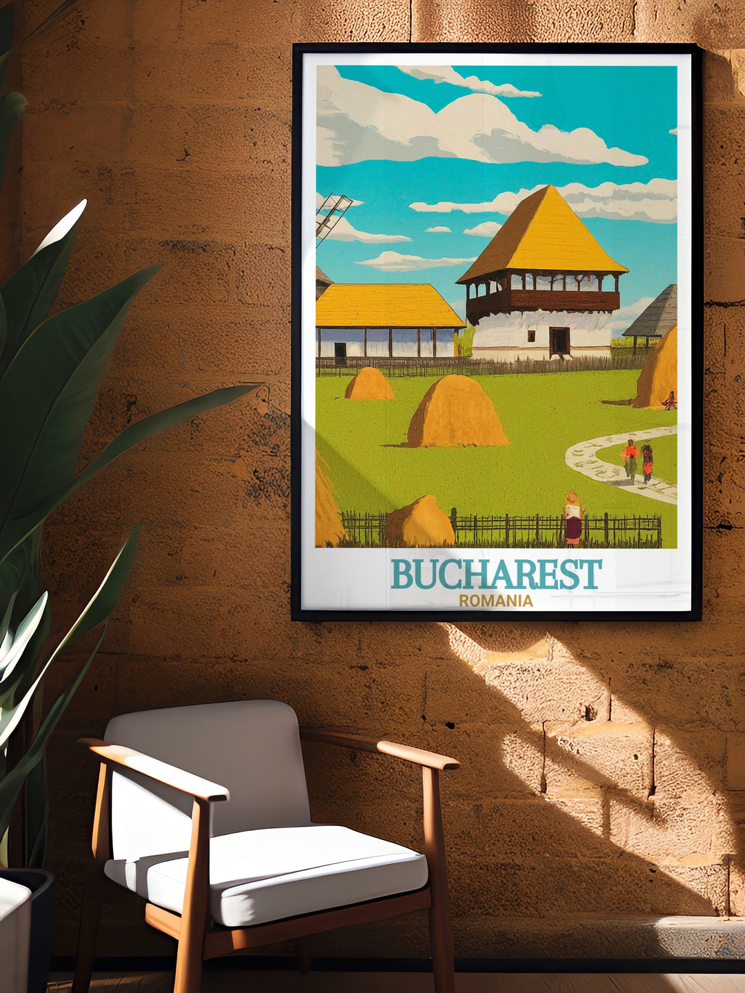 Our Romania poster highlights the beautiful landscape and traditional architecture of the Village Museum in Bucharest. A stunning addition to any room, this travel art piece offers a window into Romanias rich history and cultural heritage.