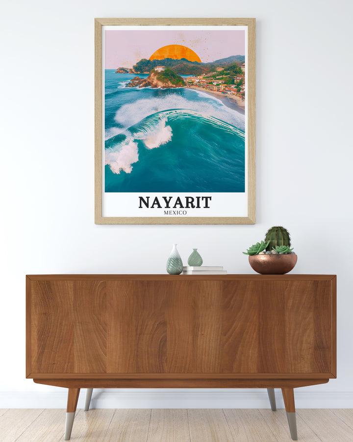 Sayulita Coastline Riviera Nayarit modern prints capture the vibrant colors of Mexicos coastline this beautiful artwork is perfect for enhancing your living room decor or as a Nayarit art gift for friends and family who love coastal scenes