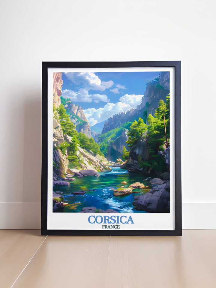 High quality Restonica Gorge modern art print featuring contemporary designs of Corsica France ideal for those looking to elevate their living decor with a touch of sophistication and style