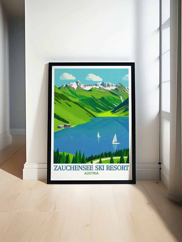 Zauchensee Lake Modern Print featuring serene alpine reflections and vibrant colors ideal for enhancing your home with a touch of elegance and tranquility