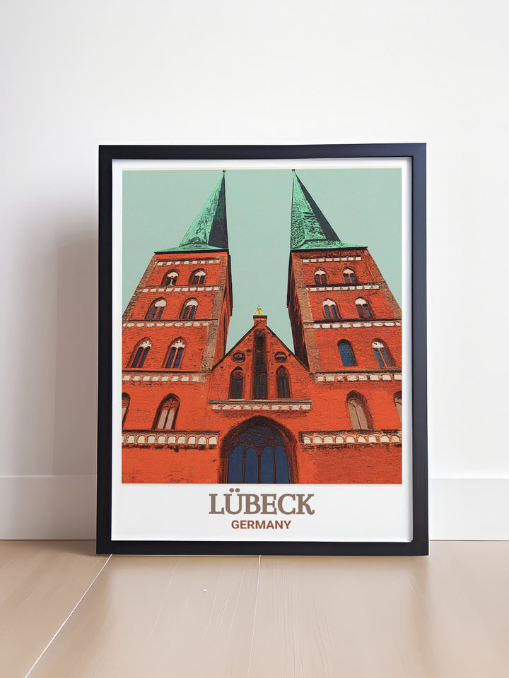 Lubeck art print with Marienkirche a beautiful representation of Germanys architectural legacy this Germany wall art is ideal for those who love German history and want to incorporate it into their home decor with a touch of modern digital elegance