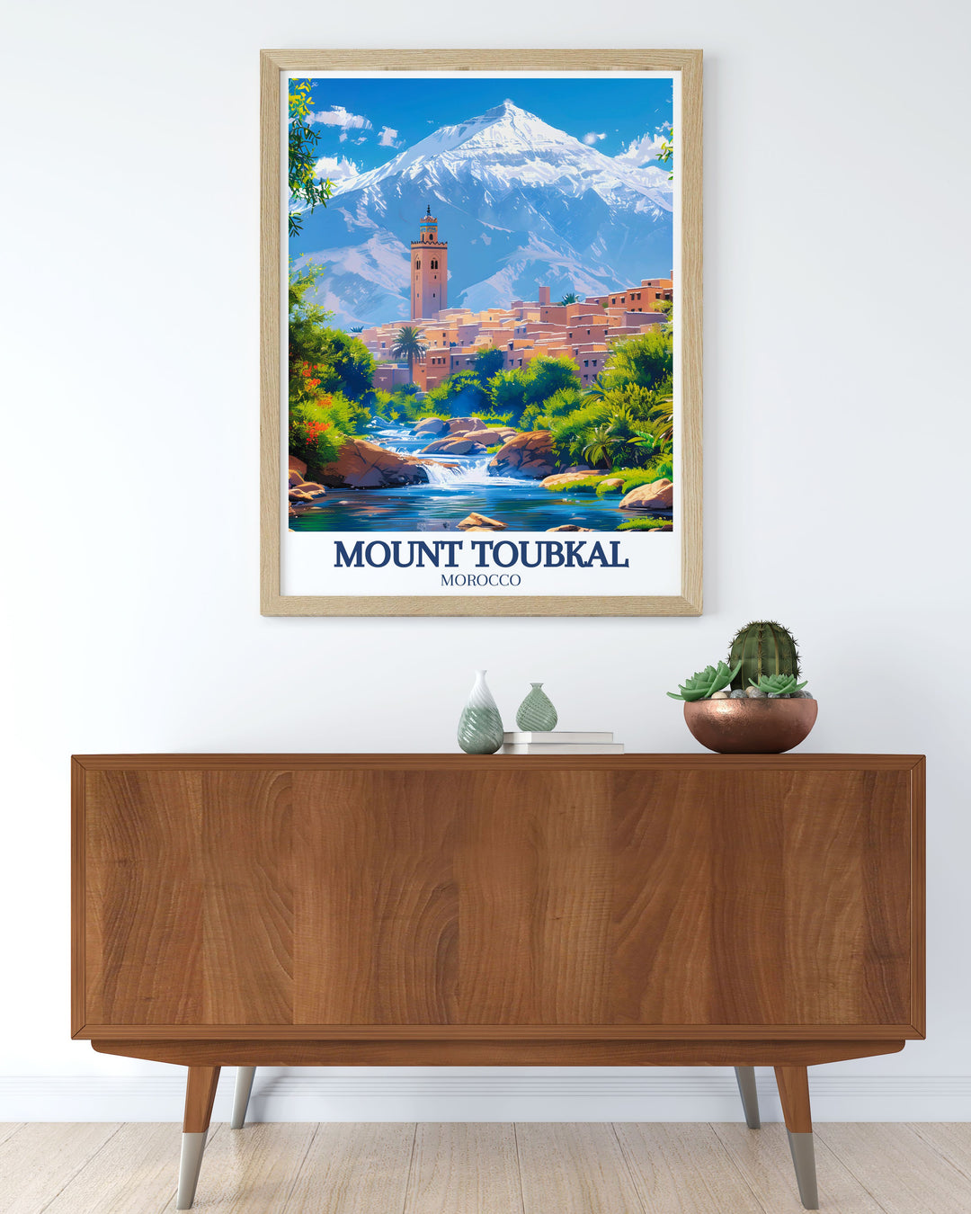 High Atlas mountains vintage print highlighting the serene and rugged landscapes of Moroccos iconic region ideal for home decor and a great gift for those who appreciate the natural beauty and adventure of North Africa.