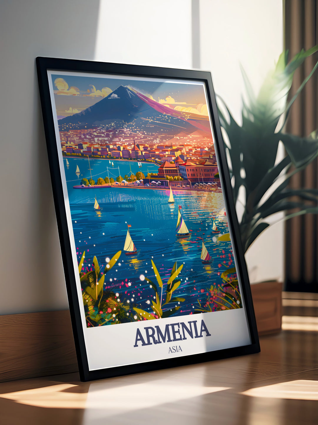 This Armenia travel print showcases the stunning contrast between Yerevans historical architecture and its vibrant modern city life. Ideal for those who appreciate cultural art, this travel poster adds an elegant touch to any home or office.