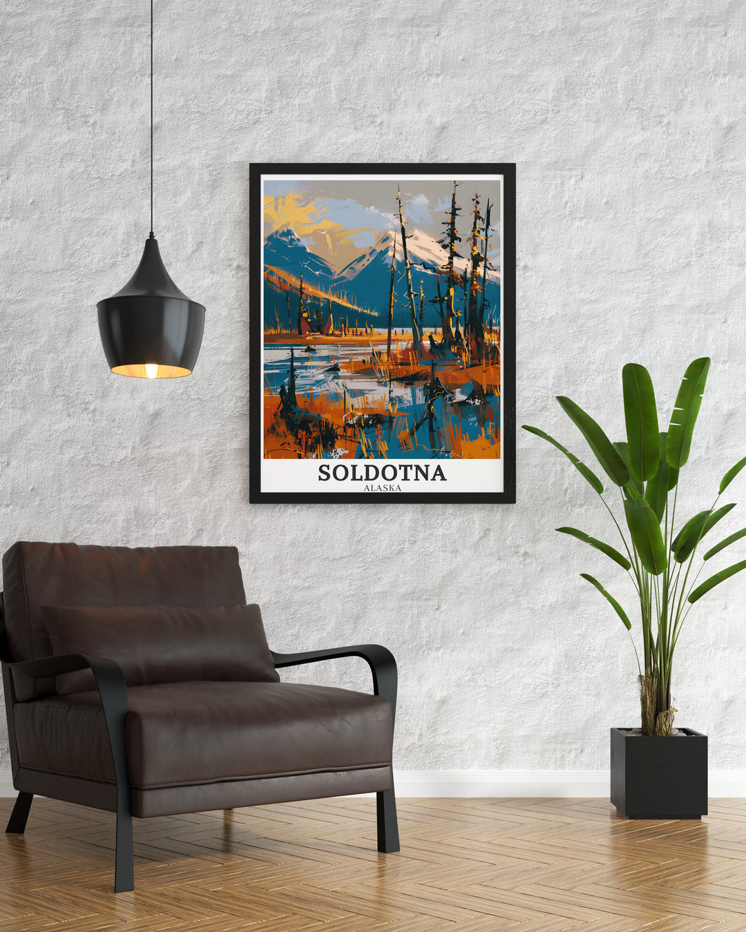 Elegant Alaska wall art showcasing the majestic views of the Kenai Peninsula and the serene boreal forest. This detailed artwork captures the essence of Alaskas natural wonders, making it an ideal piece for any nature inspired decor