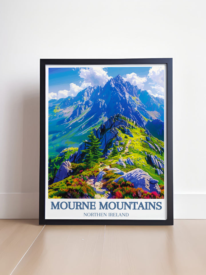 Highlighting the charm of Mourne villages, this poster features quaint streets and historic buildings, ideal for those who love traditional Irish settings.