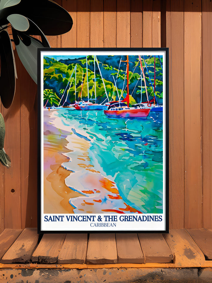 Capture the essence of the Caribbean islands with this poster print of Saint Vincent, showcasing the pristine beaches and tranquil waters of the Caribbean Sea. Ideal for those who want to bring a slice of paradise into their home décor.