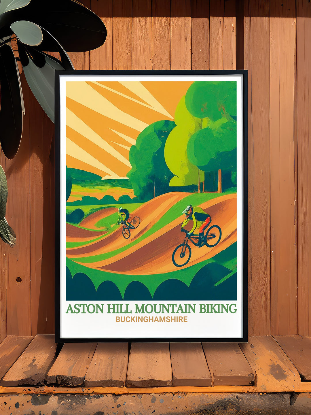 Aston Hill Bike Park and Chiltern Hills Print showcasing MTB trails and Wendover Woods ideal for framing and displaying in a modern home setting includes 4X Track artwork perfect for creating stunning living room wall decor and elegant home accents