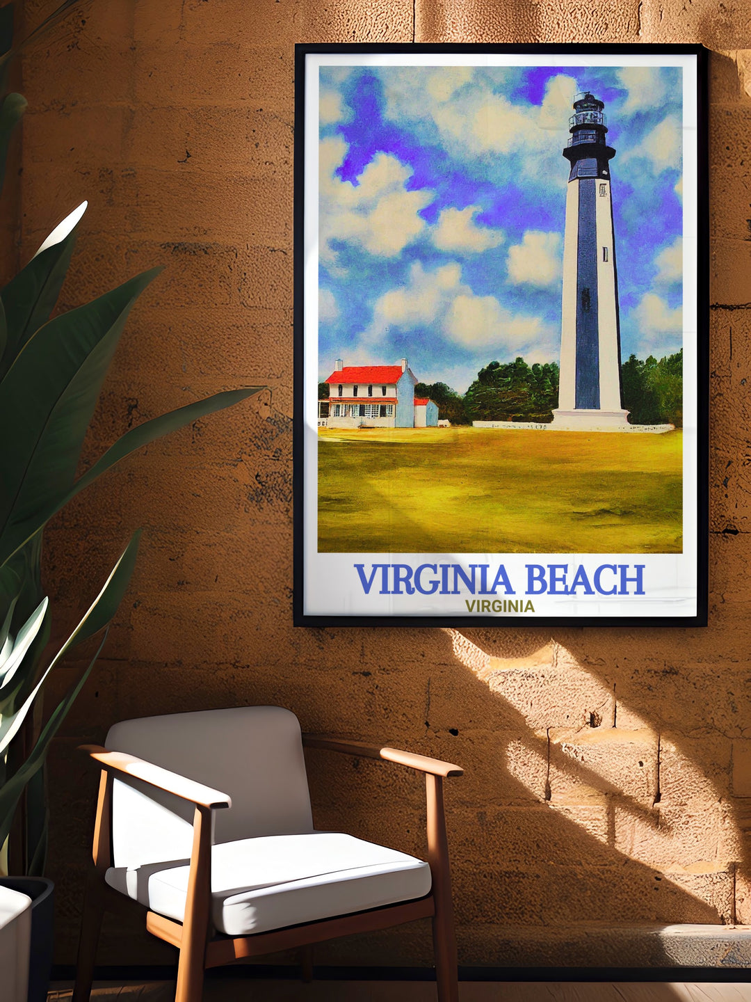 Unique Virginia Beach decor with Cape Henry Lighthouse framed print offering a blend of fine line art and urban charm perfect for adding a touch of sophistication to any living space and making an excellent gift