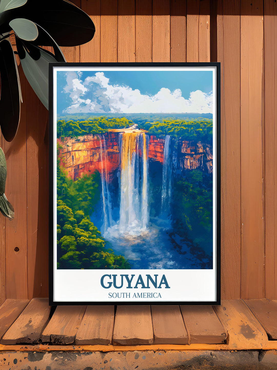 Capturing the rich biodiversity and stunning scenery of the Amazon basin, this travel poster showcases the natural beauty and adventurous spirit of Guyana, making it a unique addition to your home decor.