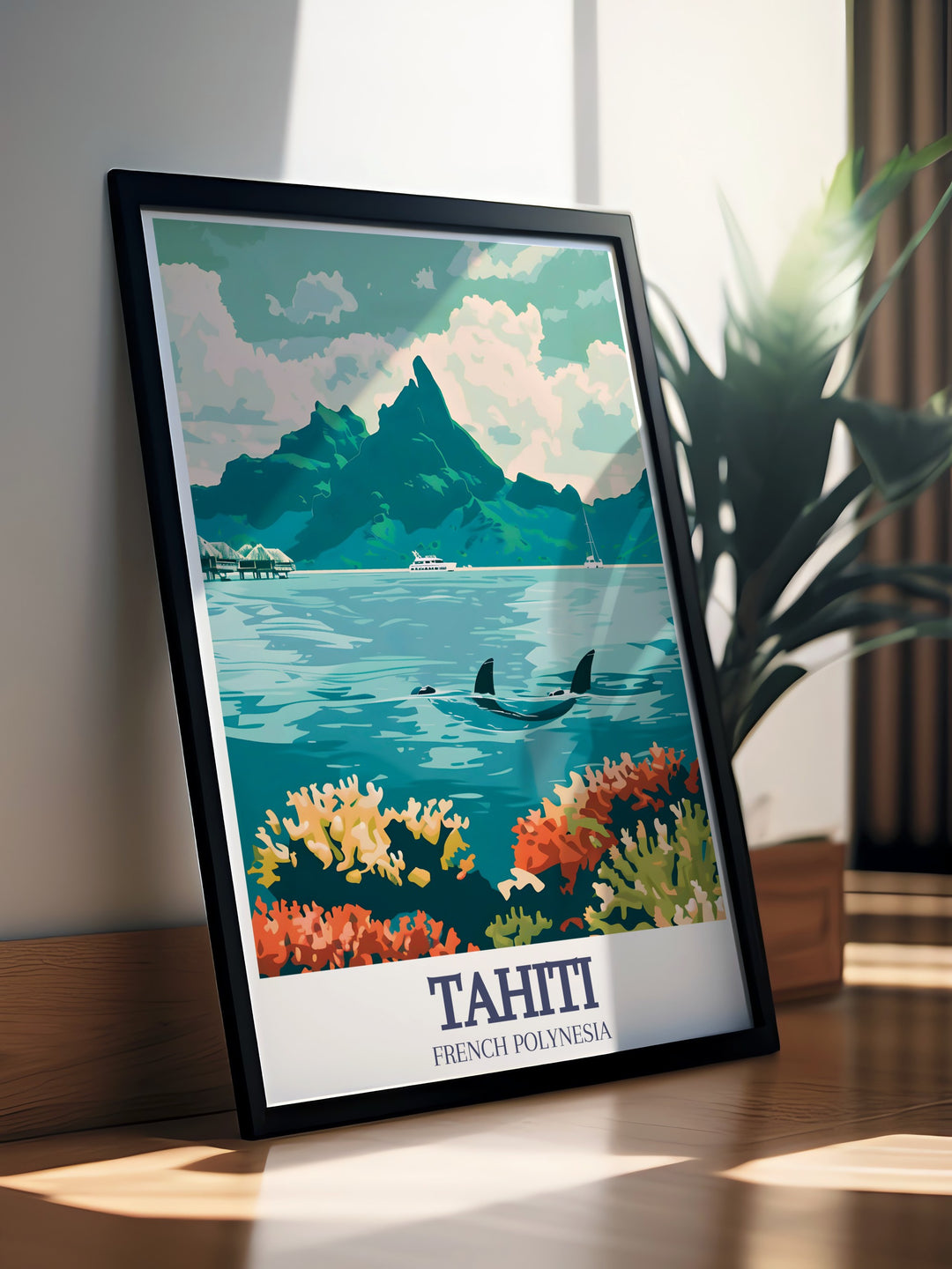 Elevate your living room with this Tahiti art print featuring Bora Bora and Moorea Ideal for creating a serene atmosphere this French Polynesia travel print adds a unique touch to any room making it a thoughtful gift for birthdays or anniversaries