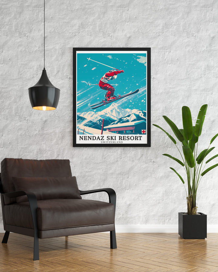 Mont Blanc Massif Art Prints. Featuring detailed illustrations of Nendaz Ski Resort and the Mont Blanc massif, these art prints are perfect for anyone looking to add a touch of Swiss Alps history to their home. Ideal for Swiss Alps wall art and historic decor.