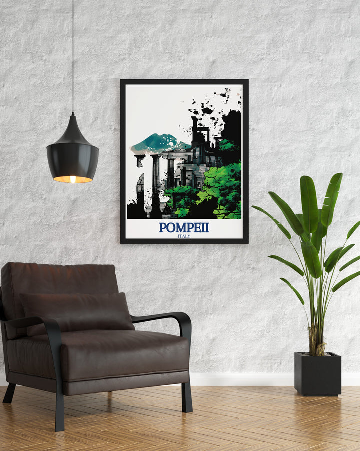 Mount Vesuvius canvas art showcasing the majestic volcano that looms over Pompeii, offering a striking visual of this natural wonder. This travel poster brings the power and beauty of Italys famous volcano into your living space, making it a perfect addition to your home décor.