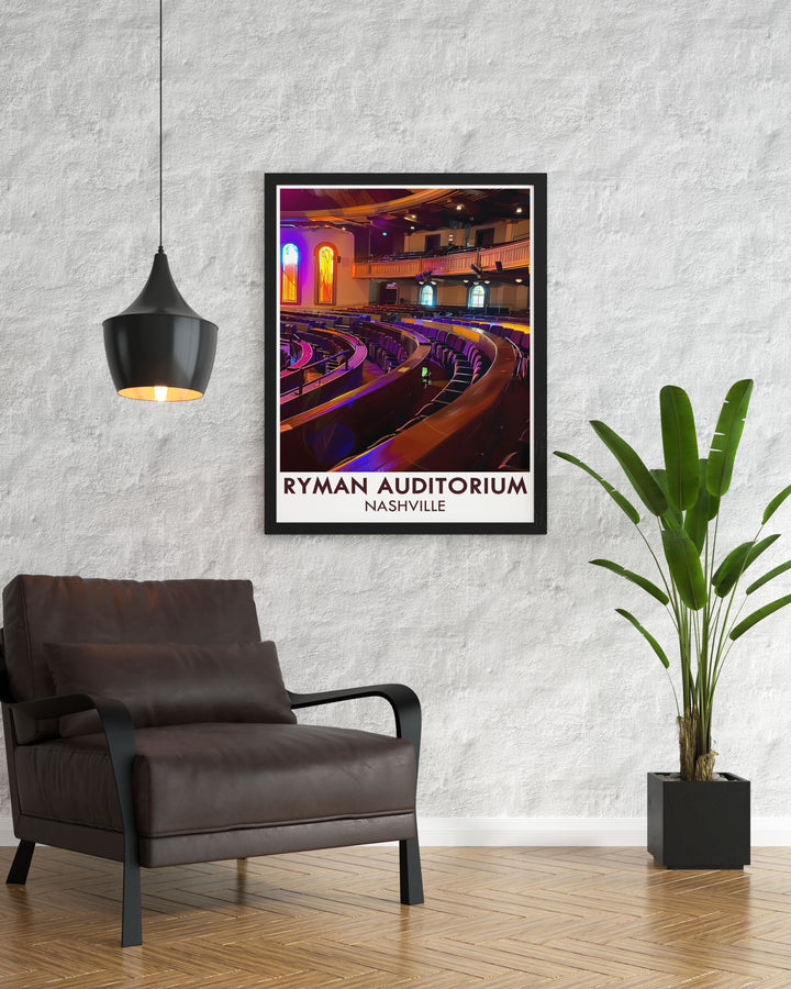 Ryman Auditorium artwork Stage and Auditorium perfect wall decor for country music enthusiasts modern prints celebrating Nashville Tennessee