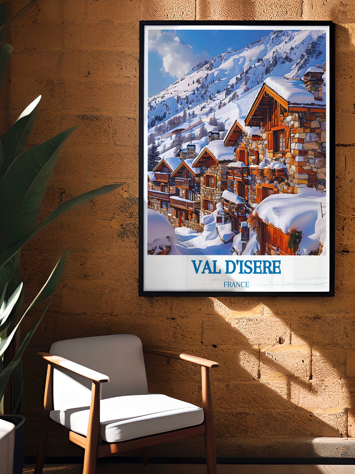 Poster featuring Val dIsère le Fornet with detailed illustrations of its natural beauty and vibrant community. Ideal for those who appreciate high quality art and outdoor adventures.