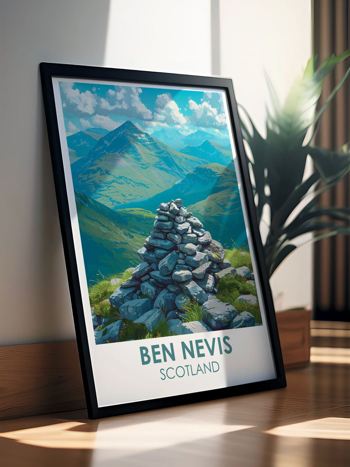 Stunning Ben Nevis Summit artwork featuring a majestic view of the mountain ideal for creating an adventurous and inspiring atmosphere in any living room or office space