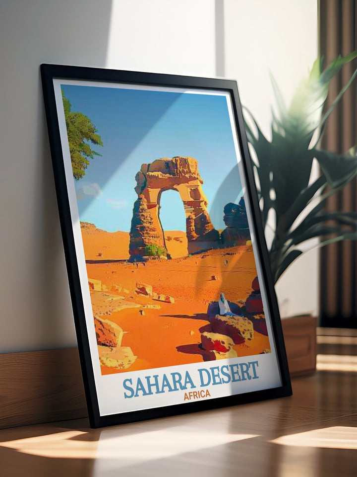 Gorgeous Tassili nAjjer Modern Art with vibrant colors and stunning details of the Sahara Desert perfect for Africa Travel Gift and Sahara Desert Poster enhancing the aesthetic appeal of any space