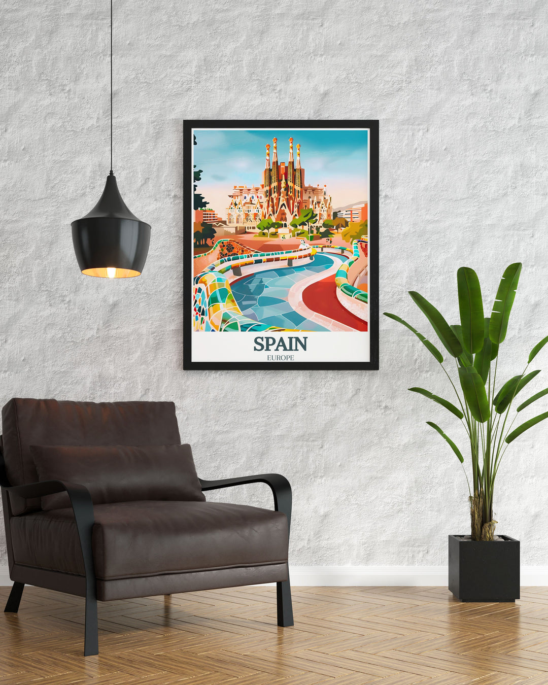 Stunning Spain wall art showcasing Sagrada Familia Park Guell perfect for elegant home decor and thoughtful gifts for mom dad or boyfriend