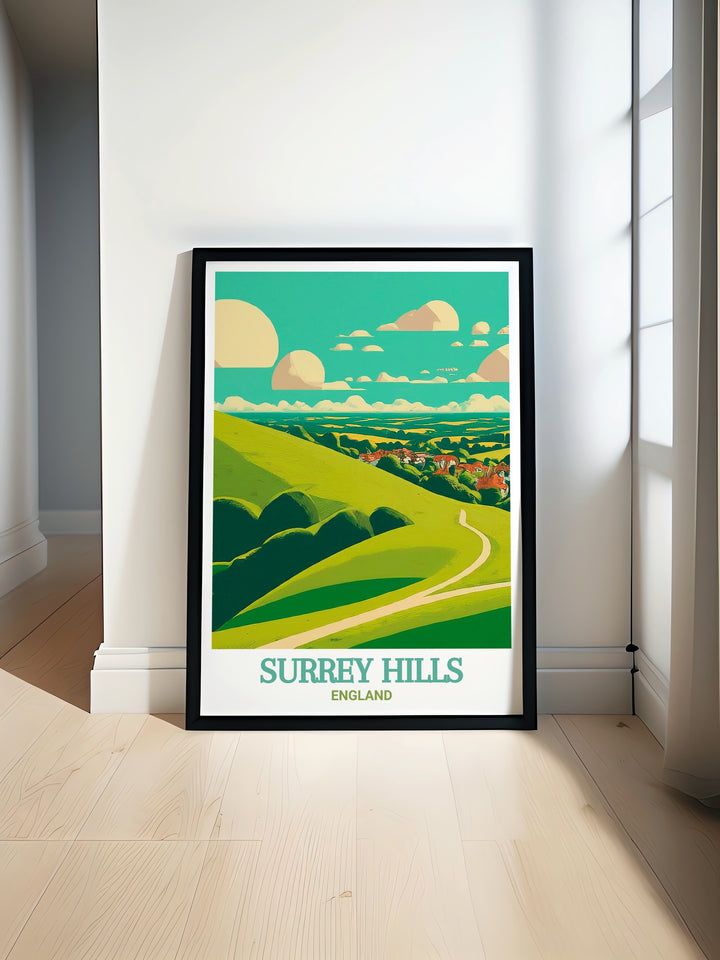 Bring the essence of Surrey Hills into your home with this captivating wall print of Box Hill. The artwork celebrates the timeless beauty of this AONB, making it a perfect addition to your art collection. Ideal for anyone who appreciates the tranquility of the English countryside