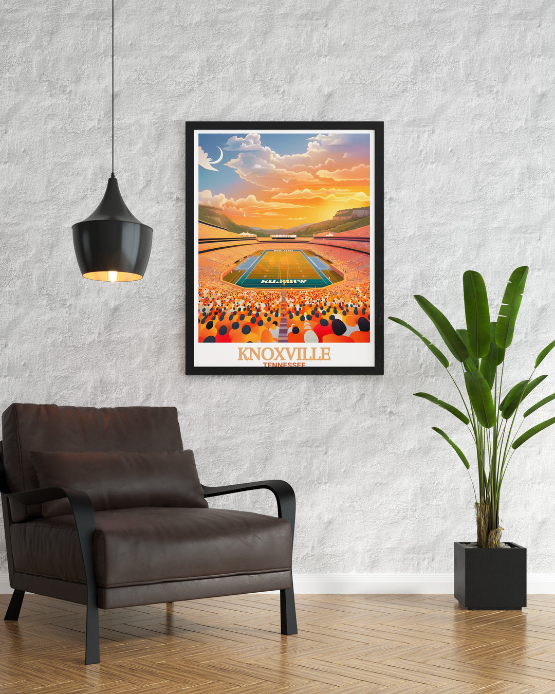 Tennessee canvas art featuring the University of Tennessee, a symbol of Knoxvilles rich history and academic influence. This travel poster is perfect for adding character and elegance to any space.