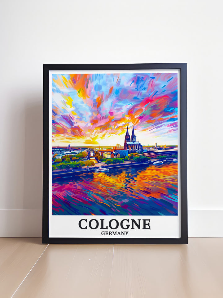 Experience the historical charm of Germany with Cologne Cathedral and Rhine River framed prints ideal for enhancing any living space with the elegance of German landmarks Berlin decor and Germany travel art add a rich cultural vibe to your home