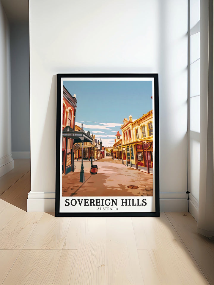 Elegant Sovereign Hill wall print celebrating the enduring legacy of Victorias gold rush era. This artwork is ideal for bringing a piece of history into your living space