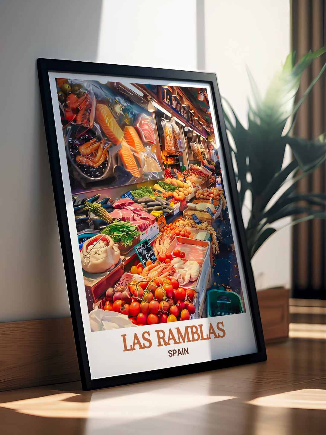 Celebrate the vibrant spirit of Barcelona with this art print of La Boqueria Market, showcasing the dynamic atmosphere and rich culinary offerings of this iconic market. Ideal for kitchen decor or as a thoughtful gift for travel enthusiasts.
