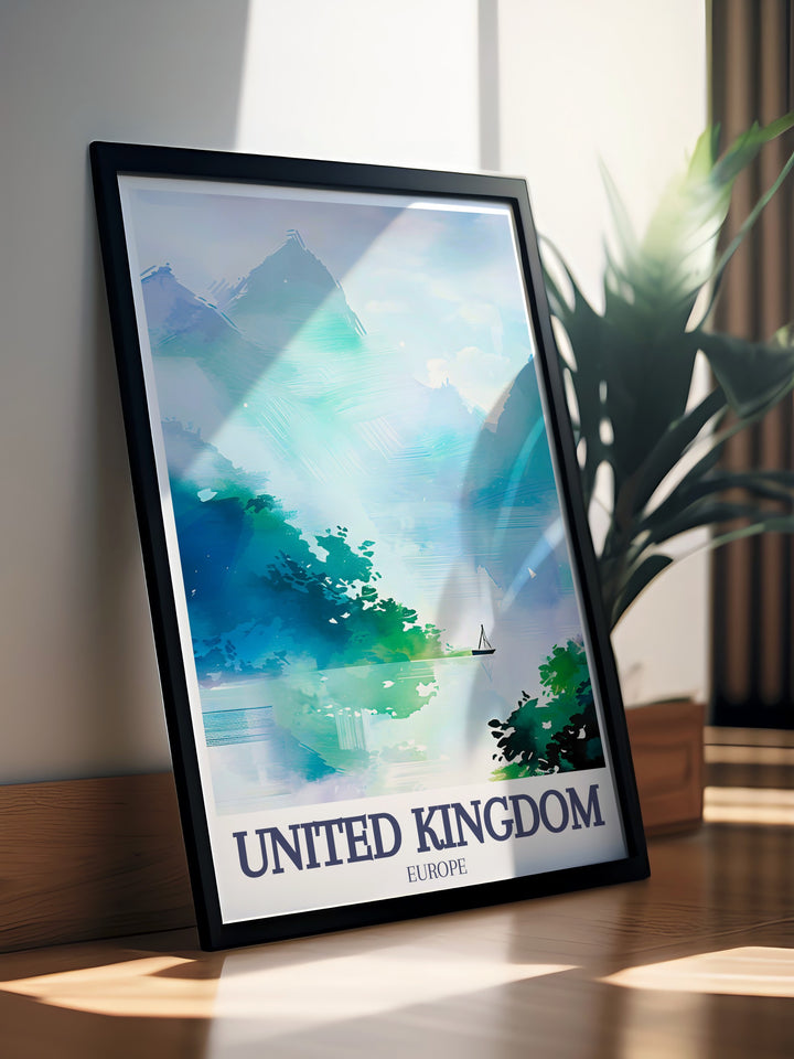 This United Kingdom canvas art captures the stunning natural landscape of Loch Ness and the Scottish Highlands. Perfect for any nature lover, this poster brings the mystery and beauty of Scotlands most famous lake into your living space.