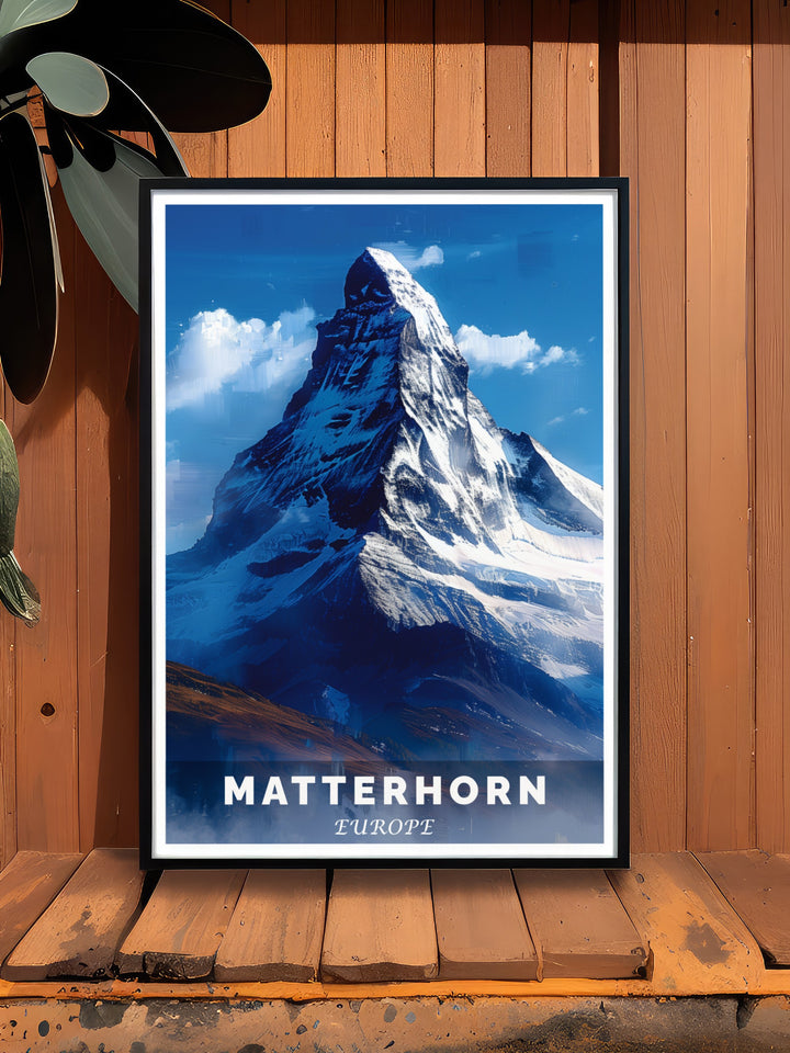 Matterhorn Framed Print highlighting the beauty of the Swiss Alps with vintage charm perfect for elegant home decor and mountain wall art