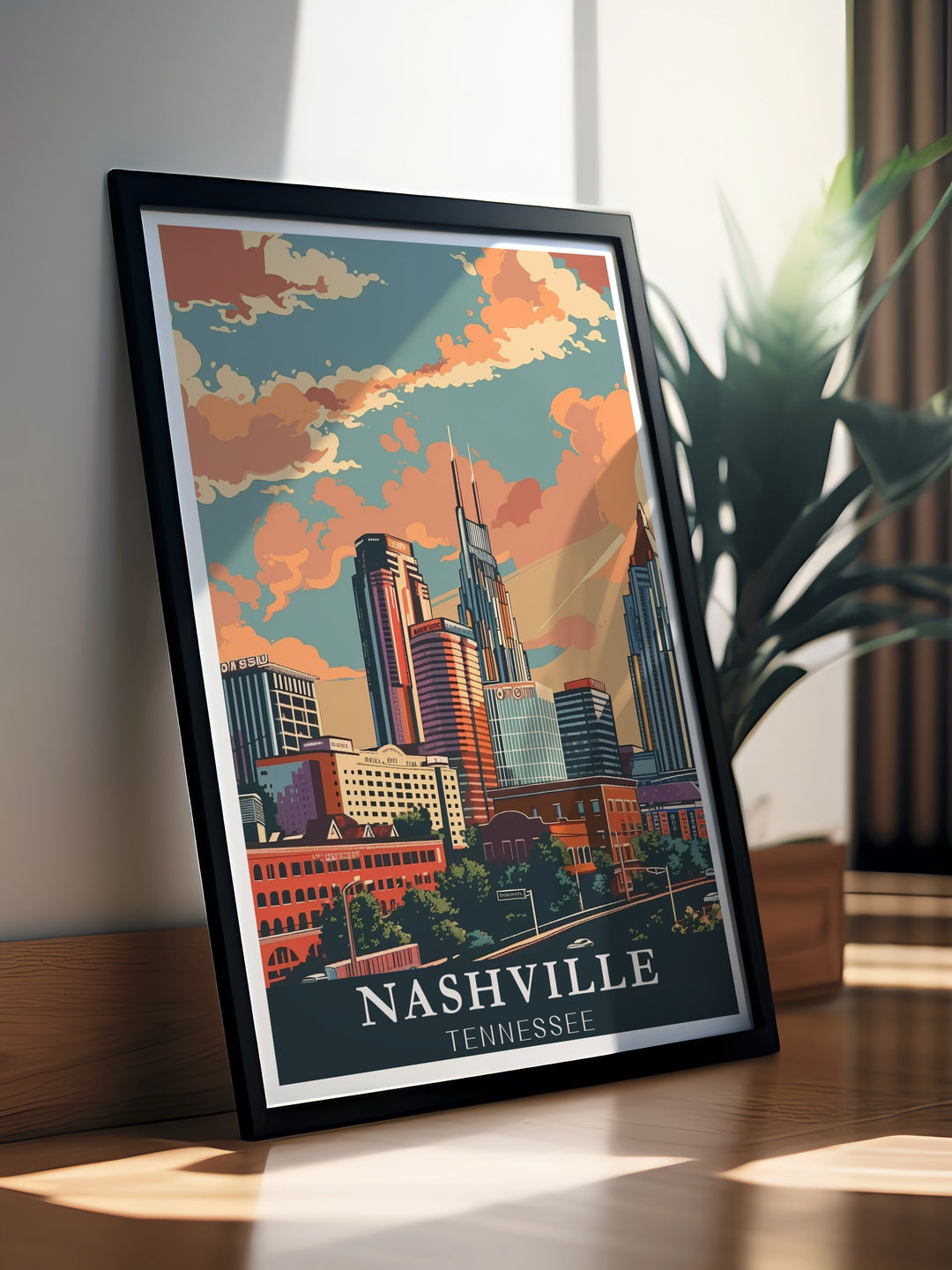 This Nashville Poster Print captures the breathtaking skyline of Music City, with its blend of modern architecture and historic charm. Perfect for city lovers and travel enthusiasts, this artwork brings the vibrant energy of Tennessees capital into your home or office.