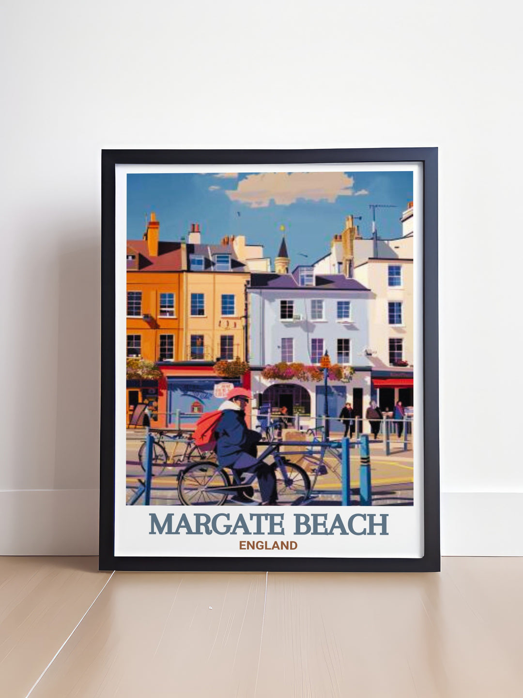 The Margate Beach Poster brings to life the iconic seafront and vibrant streets of Margate Old Town, blending coastal beauty with artistic charm. This framed print is ideal for anyone looking to add a touch of seaside nostalgia to their home.