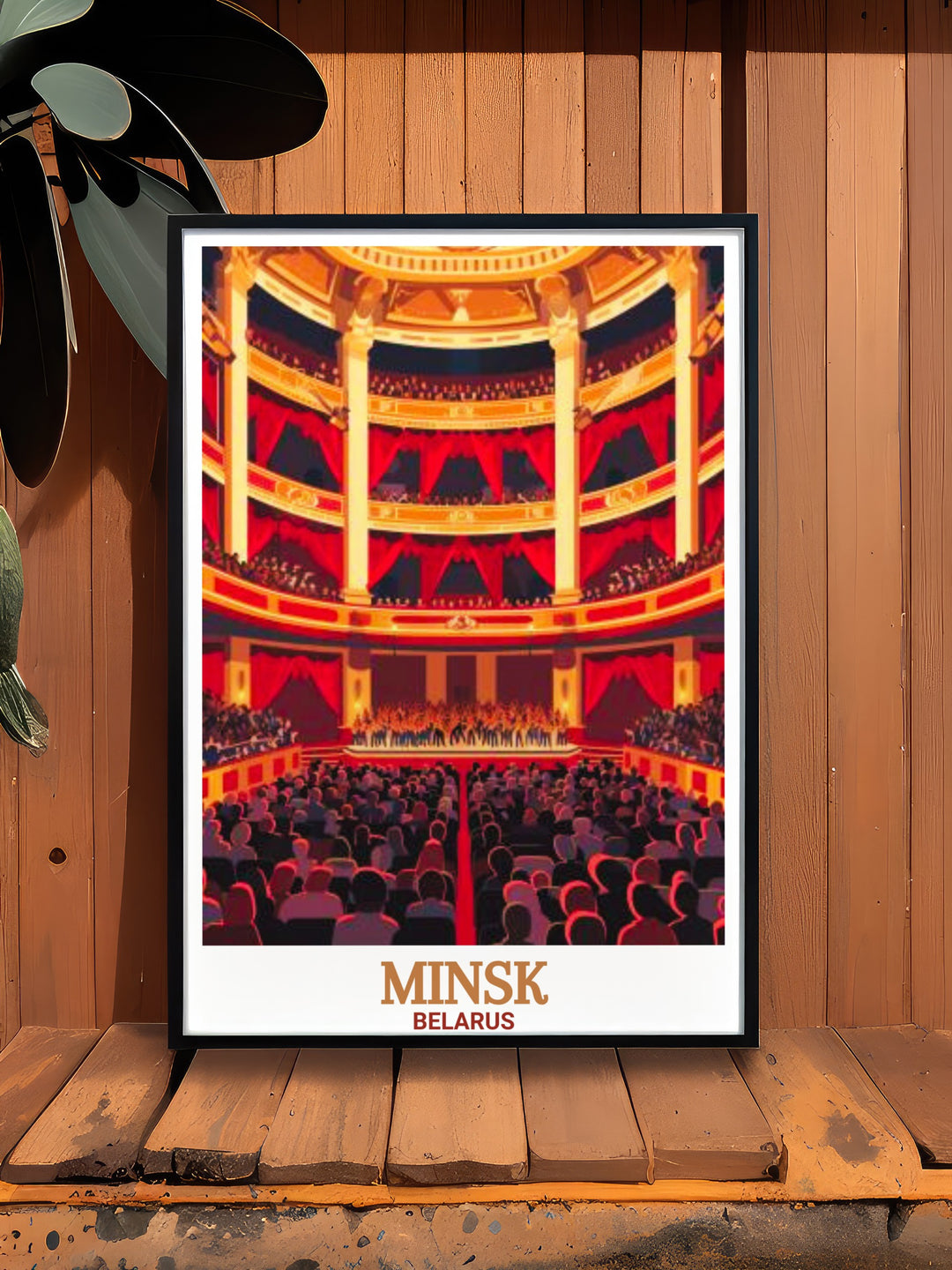 This Belarus art print captures the Minsk National Opera and Ballet Theatre in a sleek, minimalist design. Ideal for home or guest room décor, this travel poster highlights one of the citys most important cultural landmarks in a vibrant and elegant way.