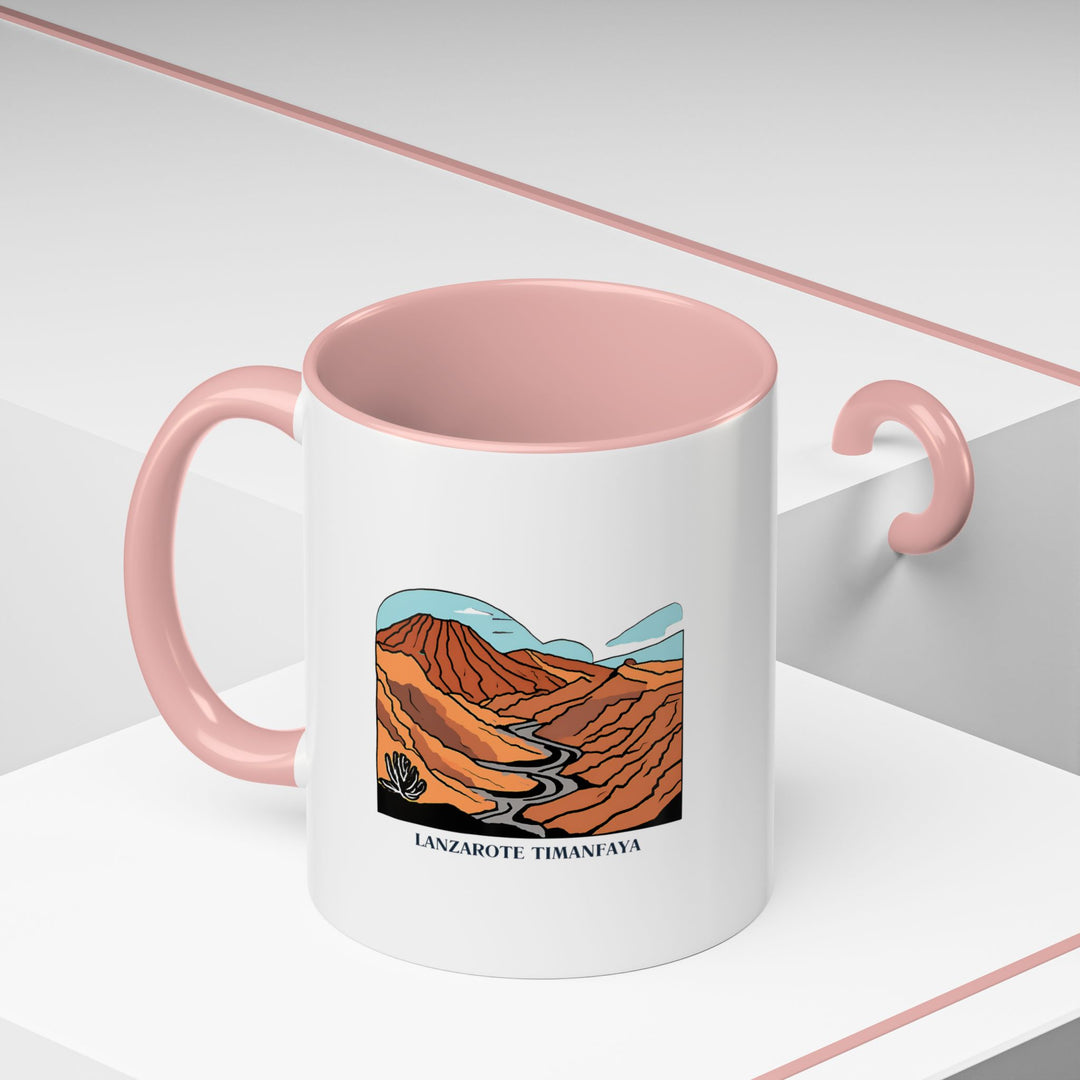 A Lanzarote Timanfaya National Park mug featuring artwork that highlights the island’s volcanic landscape. Perfect for enjoying hot beverages, it makes a great gift or personal keepsake. Practical and stylish, this mug is also microwave and dishwasher safe.