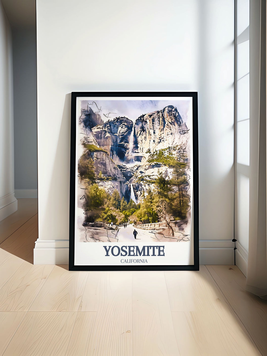 Half Dome and Yosemite Valley vintage travel print showcasing the majestic landscapes with vivid colors and intricate details ideal for home decor