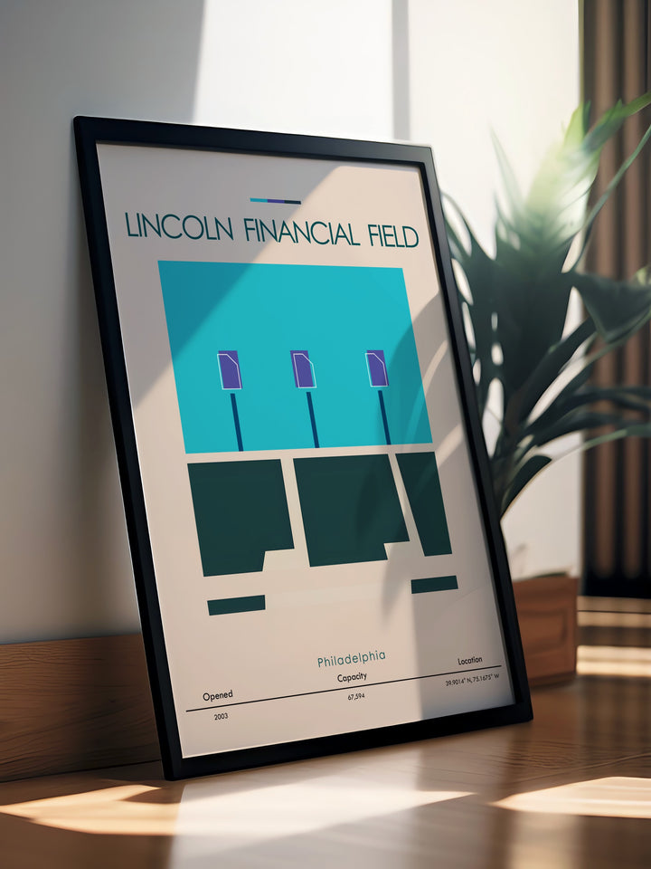 Lincoln Financial Field poster print designed for Eagles fans and football lovers. This sports art is ideal for decorating sports themed spaces such as bedrooms offices or living rooms making it the perfect gift for any fan of the Philadelphia Eagles.