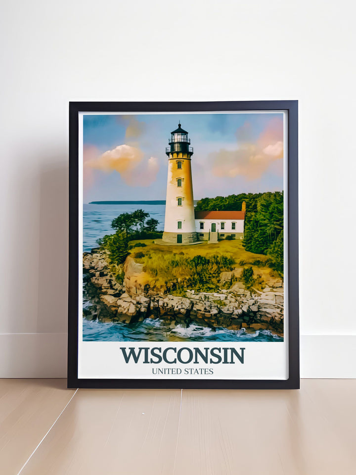 Detailed Milwaukee City Map and Cityscape art combined with the tranquil Door County Coastline and Cana Island Lighthouse