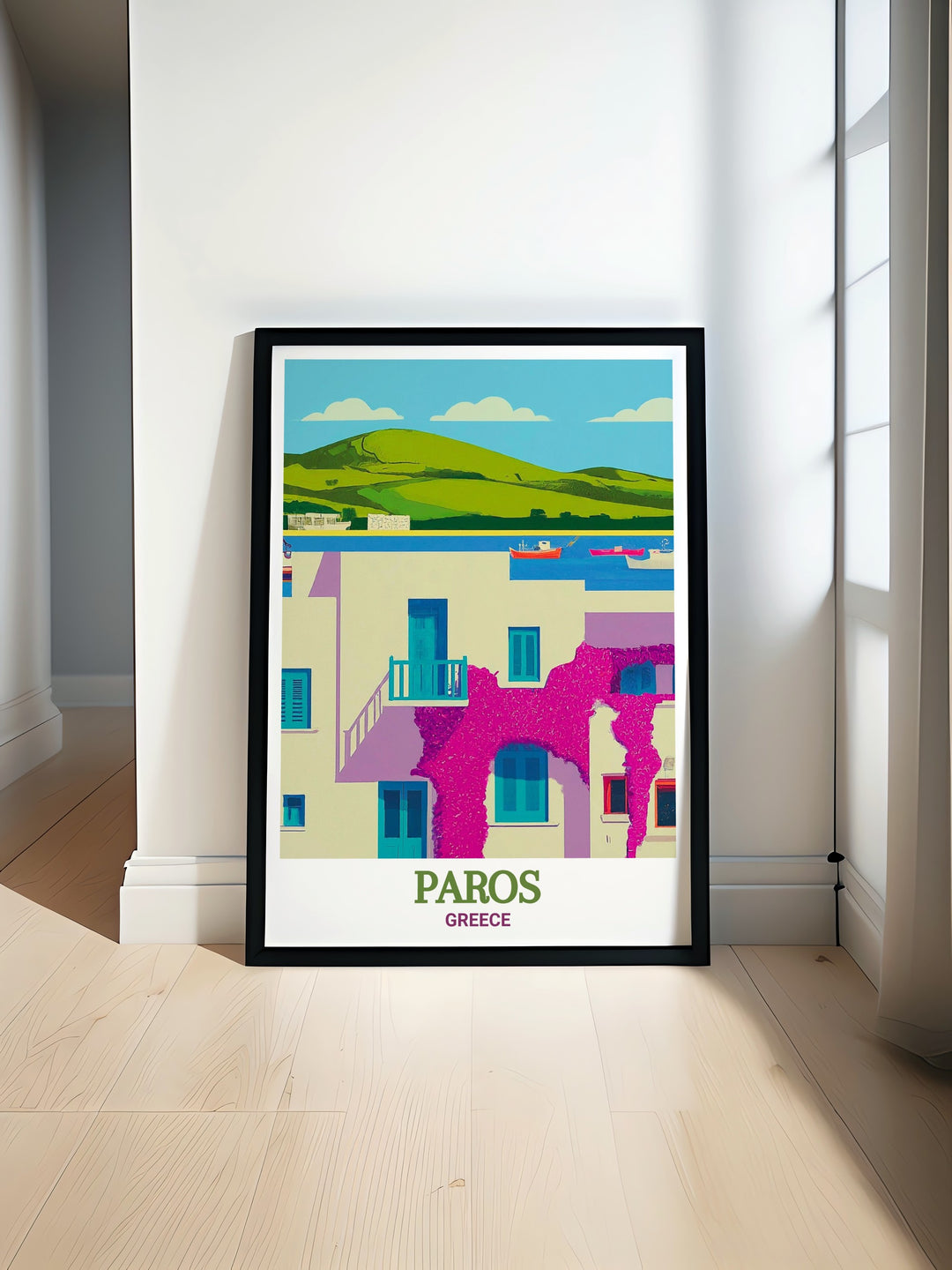 Discover the serene beauty of Parikia, Paros, with this vintage poster. The artwork reflects the towns peaceful ambiance and historic charm, making it a thoughtful gift for lovers of Greek culture and island life.