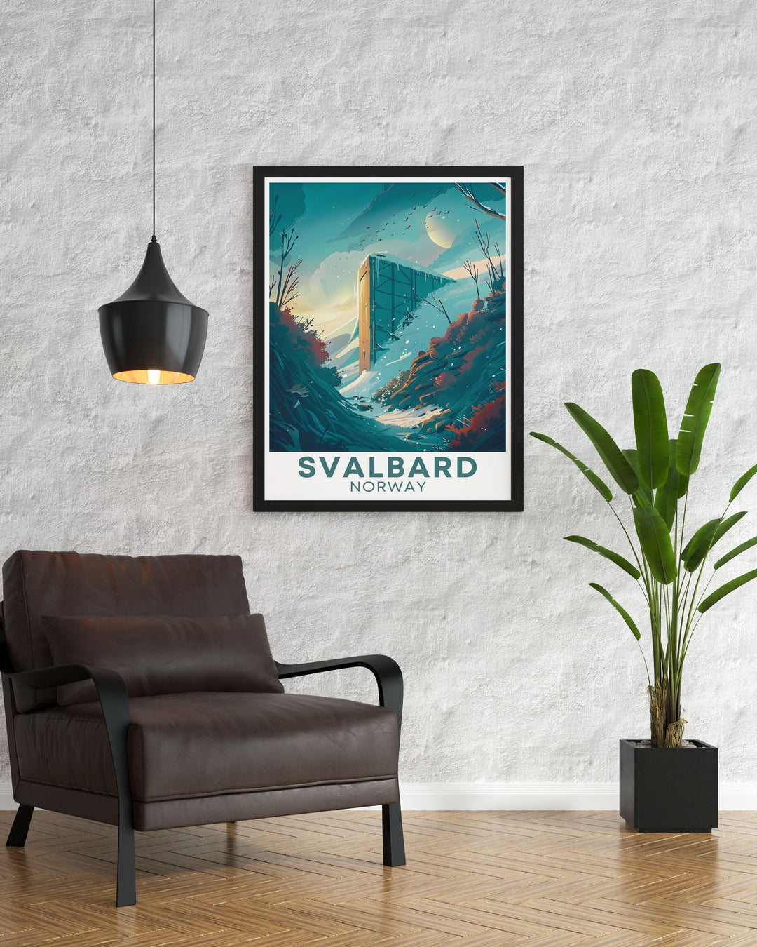 Modern Svalbard Global Seed Vault framed prints designed for stunning living room decor. This artwork captures the Vaults striking lines and natural surroundings, making it a perfect wall decor piece.