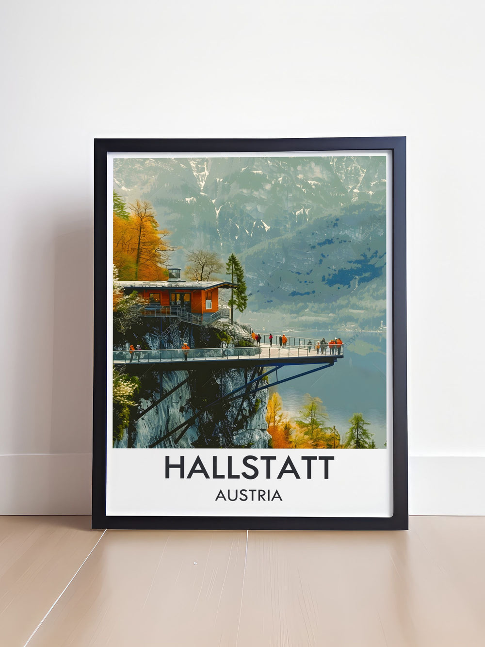 Featuring the serene landscapes of Hallstatt, this travel poster captures the tranquil beauty and picturesque views, perfect for creating a relaxing ambiance in any room.