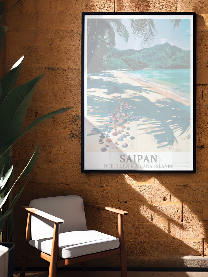 Saipan travel posters capturing the stunning views of Micro Beach and Garapan. Perfect for adding coastal elegance to any decor, this travel wall art brings the serene landscapes and vibrant scenery of Micro Beach into your home. Each piece is meticulously crafted to reflect the regions natural beauty.