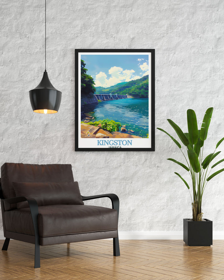 Bring the beauty of the Caribbean into your home with Kingston wall art and Hermitage Dam artwork featuring vibrant city scenes and serene natural landscapes perfect for creating a tropical vibe in your living room or office