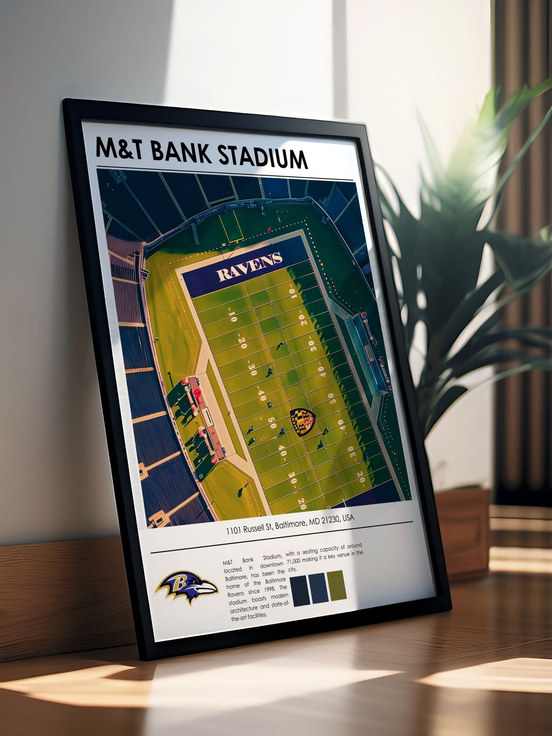 Baltimore Ravens travel poster featuring star players Lamar Jackson and Odell Beckham Jr. at M and T Bank Stadium a vibrant artwork that makes a fantastic gift for any football lover