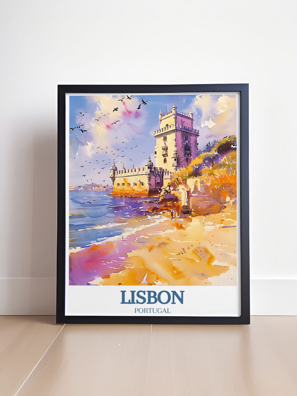 Enhance your living space with our Portugal Poster featuring the Belem Tower Tagus river bringing the charm of Lisbon into your home with its intricate details and beautiful design ideal for modern and traditional decors