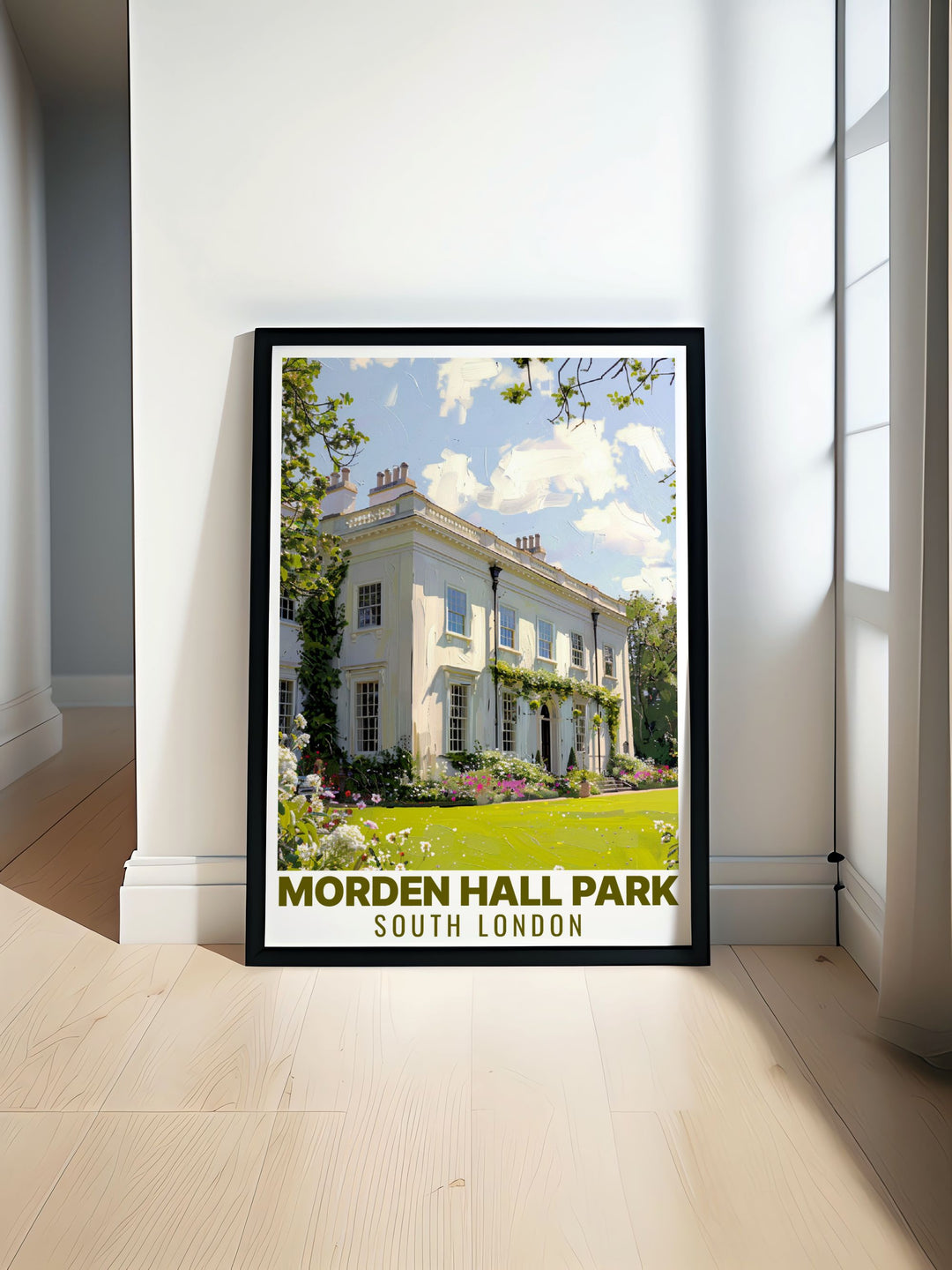 Morden Hall Park art print showcases the beauty of this historic London park capturing the lush greenery and the tranquil River Wandle making it a perfect addition to any living room decor or a thoughtful gift for art lovers