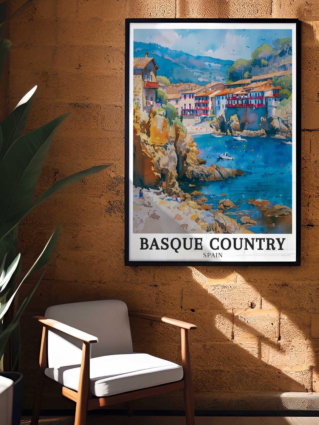 A travel print of the Basque Countrys iconic Getaria village, surrounded by the scenic beauty of the Bay of Biscay. This print makes a great addition to any art collection, celebrating the natural splendor and historical significance of one of Spains most beloved coastal regions.