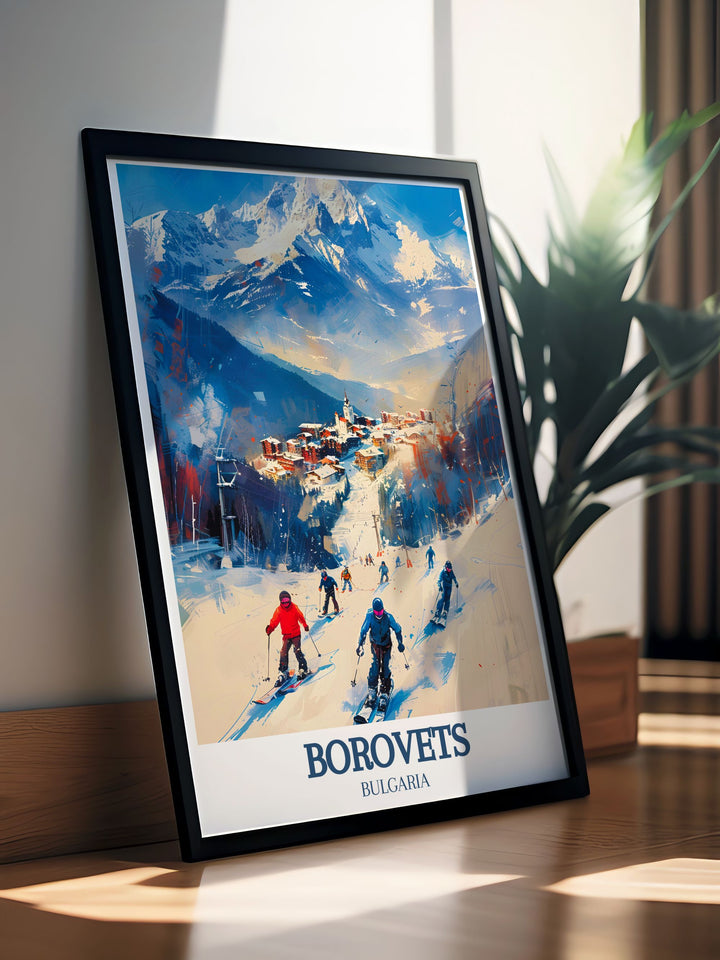 Detailed digital download of Borovets, featuring its well groomed ski runs and the panoramic vistas from Musala Peak, ideal for any art collection or as a memorable travel keepsake.