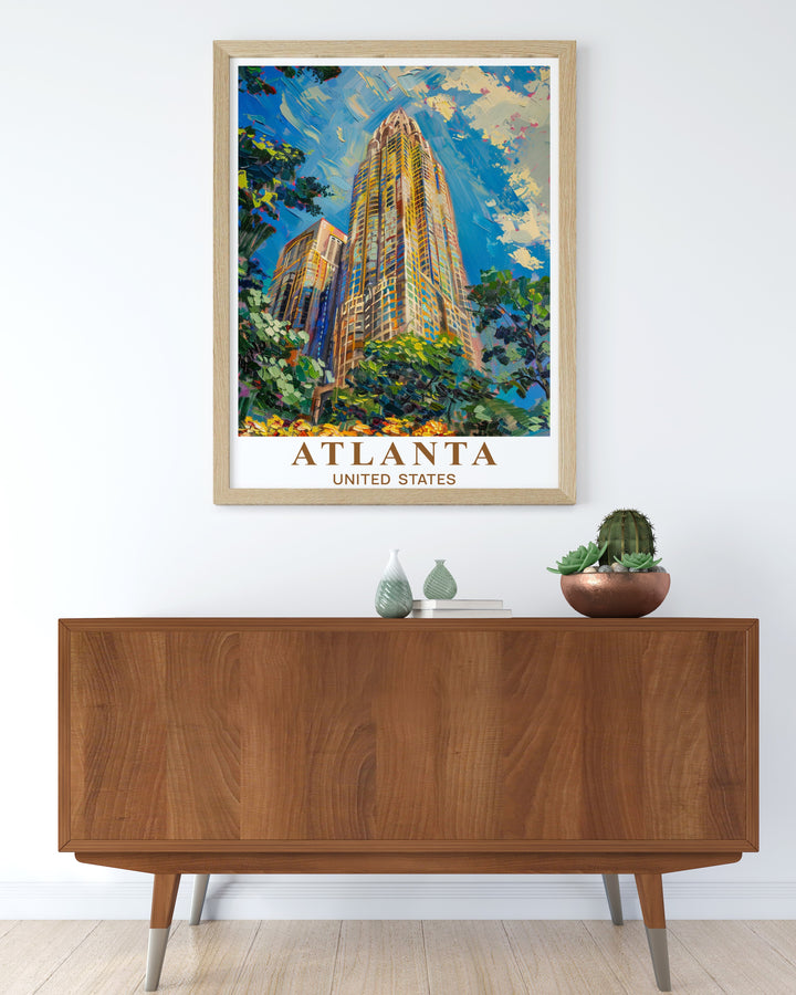 Peachtree Towers framed prints bring sophistication to your home decor. This Atlanta travel print is perfect for anyone who loves the city and makes a thoughtful gift for special occasions like Mothers Day Fathers Day or as a unique traveler gift.