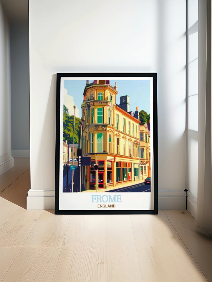 Frome Museum wall art offering a snapshot of the historic and artistic charm of Frome, England. This travel poster is perfect for those who appreciate the beauty of UK history and culture, making it a fantastic decor piece or gift for travelers and art enthusiasts alike.