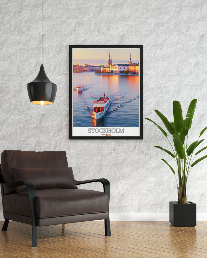 Elevate your home with our black and white Riddarfjarden art capturing the charm of Stockholms cityscape a stunning piece for contemporary wall decor and a unique addition to any art collection perfect for birthdays anniversaries and special celebrations