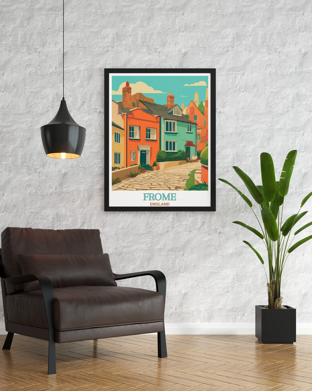 Frome art print featuring the picturesque streets of Catherine Hill, a historic location in the heart of Somerset. This artwork captures the essence of Fromes charming cobblestone streets and colorful storefronts, making it the perfect addition to your home decor or a thoughtful gift for lovers of English history.